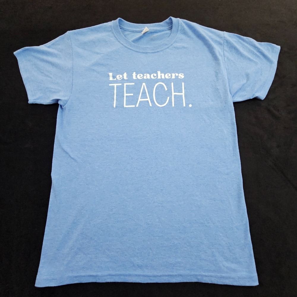 Let Teachers Teach Blue Short Sleeve Cotton Blend T-Shirt Men's S‎